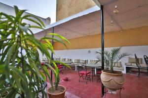 a room with tables and chairs and potted plants at Riad Zayna Fes in Fez