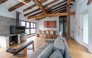 a living room with a couch and a fireplace at Arantza Apartamentuak in Arantza