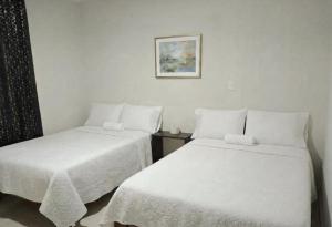 a room with two beds and a picture on the wall at Mi Casa Morelia in Morelia