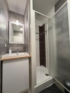 a bathroom with a sink and a shower at Cocon de la gare in Montélimar +19 photos