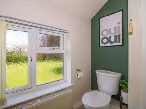 a bathroom with a toilet and a window at Fron-Haul in Llansantffraid-ym-Mechain +38 photos