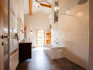 a bathroom with a sink and a mirror at Siwitz 55 in Lake Pressegg +36 photos