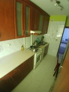 a kitchen with a sink and a stove top oven at Mieszkanie Piaskowa 22 in Kraśnik