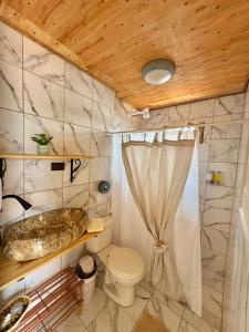 a bathroom with a toilet and a sink at Chakiñan Hospedaje & Eventos - Tumbaco in Tumbaco