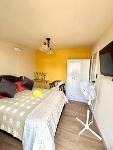 a bedroom with a bed and a tv in it at Chakiñan Hospedaje & Eventos - Tumbaco in Tumbaco