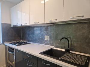 a kitchen with a sink and a stove at Iris central Mangalia 2 bedroom apartment in Mangalia