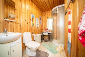 a bathroom with a toilet and a sink at Kuberi Retro Holiday Home I Sauna Possibility in Pedja +76 photos