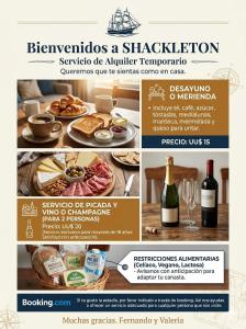 a flyer for a restaurant with food and wine at Shackleton in Wilde