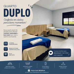 a flyer for a hotel room with two beds at Marina's Pousada in Pasto da Mata
