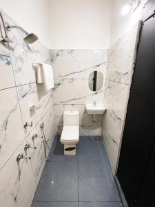 a bathroom with a toilet and a sink at Sree Madhavam Stays AC Family Homestay Near Padmanabhaswamy Temple in Trivandrum
