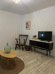 a living room with a flat screen tv and a table at El Olivo Verde 2 in Jaén