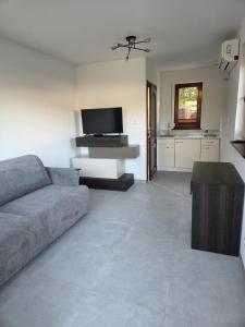 a living room with a couch and a flat screen tv at MB House Sarbinowo in Sarbinowo