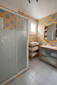 a bathroom with a shower and a sink at House with large garden Audenge in Audenge +14 photos