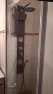 a shower with a shower head in a bathroom at Parc résidentiel Les Moussaillons in Hourtin