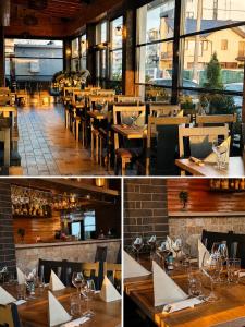 two pictures of a restaurant with tables and chairs at Ida Beach in Mamaia Sat/Năvodari
