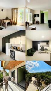 a collage of photos of a kitchen and a living room at The Saguramo House in Saguramo