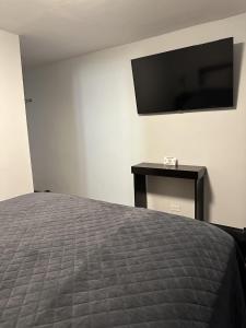 a bedroom with a bed and a flat screen tv at Hotel y Suites Panda in San Luis Río Colorado