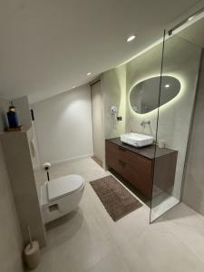 a bathroom with a toilet and a sink and a mirror at NOMA Rooms Murter in Murter +13 photos