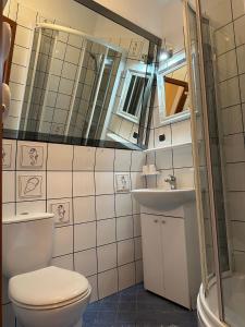 a bathroom with a toilet and a sink at Pensjonat Perła in Pobierowo +30 photos