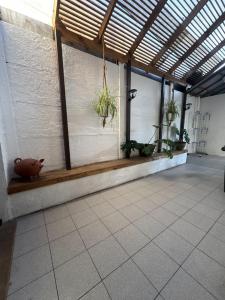 a room with potted plants on the wall at ROSETTA Café & Camas in La Serena