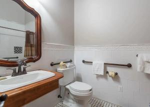 a bathroom with a toilet and a sink and a mirror at The Kleemann House-1883 Historic Downtown Hotel in Custer +20 photos