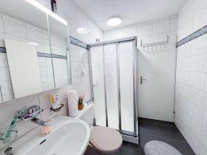 a bathroom with a sink and a toilet and a shower at Einfamilienhaus in Amriswil in Amriswil +5 photos