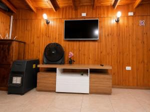 a room with a television on a wooden wall at Casa en Santiago equipada in Santiago +11 photos