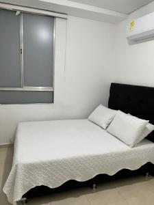 ein Bett mit zwei Kissen in einem Zimmer mit Fenster in der Unterkunft entresierras in Valledupar + 14 Fotos