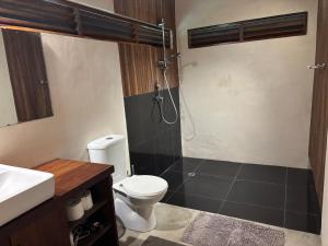 a bathroom with a shower with a toilet and a sink at Kooyu Villas in Port Vila +40 photos