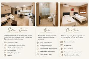 two pictures of a room with a bed and a bathroom at Apartamentos Albeniz in Algeciras