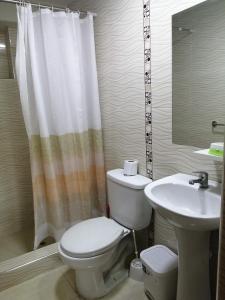 a bathroom with a toilet and a sink at Lake HOME in Puno