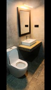 a bathroom with a toilet and a sink at Ella Claython Hills in Ella +20 photos