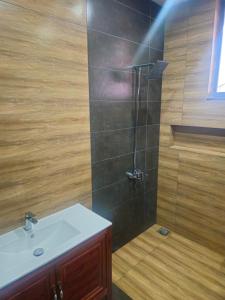 a bathroom with a shower and a sink at The Terraces by 12th Avenue in Murree