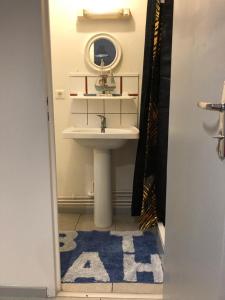 a bathroom with a sink and a mirror at Le réveil des oiseaux in Saint-Michel