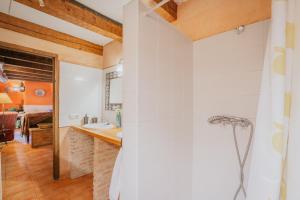 a bathroom with a shower and a sink at Casa La Romana in Ayllón +18 photos