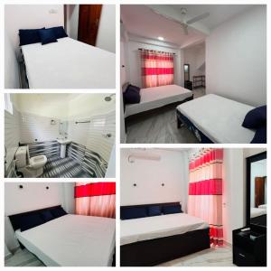 a collage of four pictures of a room with beds at Sajee Residence Trincomalee in Trincomalee