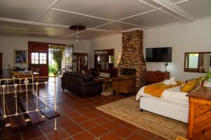 a living room with a bed and a fireplace at Upington African Vineyard Boutique Hotel & SPA in Kanoneiland