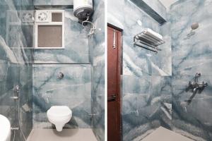 two pictures of a bathroom with a toilet and a shower at Super Collection O Zero Mile Patna Formerly Chandrashila Residency in Gulzārbāgh