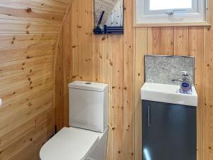 a bathroom with a toilet and a sink at Birch - Uk51862 in Reighton +3 photos