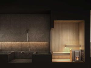 a rendering of a bathroom with a sink and a shower at らうす餐荘 in Rausu +32 photos