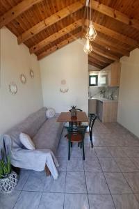 ein Wohnzimmer mit Sofa und Tisch in der Unterkunft Apartments Fotoula in Petra