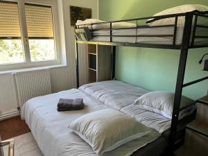 a bedroom with a bunk bed with two pillows at Chez Albert, in Saint-Ilpize