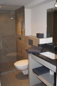 een badkamer met een toilet, een wastafel en een douche bij Domaine de la Girafe in Eyragues