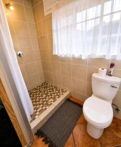 a bathroom with a shower with a toilet at Zhantique Guest House 1- Unit 4 in Boksburg
