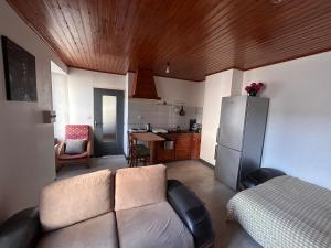 a living room with a couch and a refrigerator at Studio à Pontarlier in Pontarlier