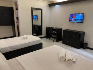a hotel room with two beds and a television at Hotel Benjamin Naval in Biliran