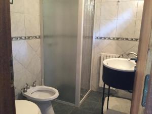 La salle de bains est pourvue d'une douche, de toilettes et d'un lavabo. dans l'établissement Casa del Sur Villa La Angostura, à Villa La Angostura