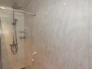 a shower with a glass door in a bathroom at 7 Chycoose Parc in Truro +17 photos