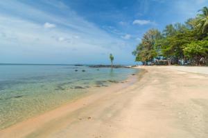 a sandy beach with a palm tree and the ocean at Lantanoblesse in Ko Lanta