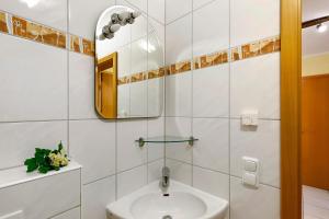 a bathroom with a sink and a mirror at Villa am Keltenberg - El Sol in Glauburg